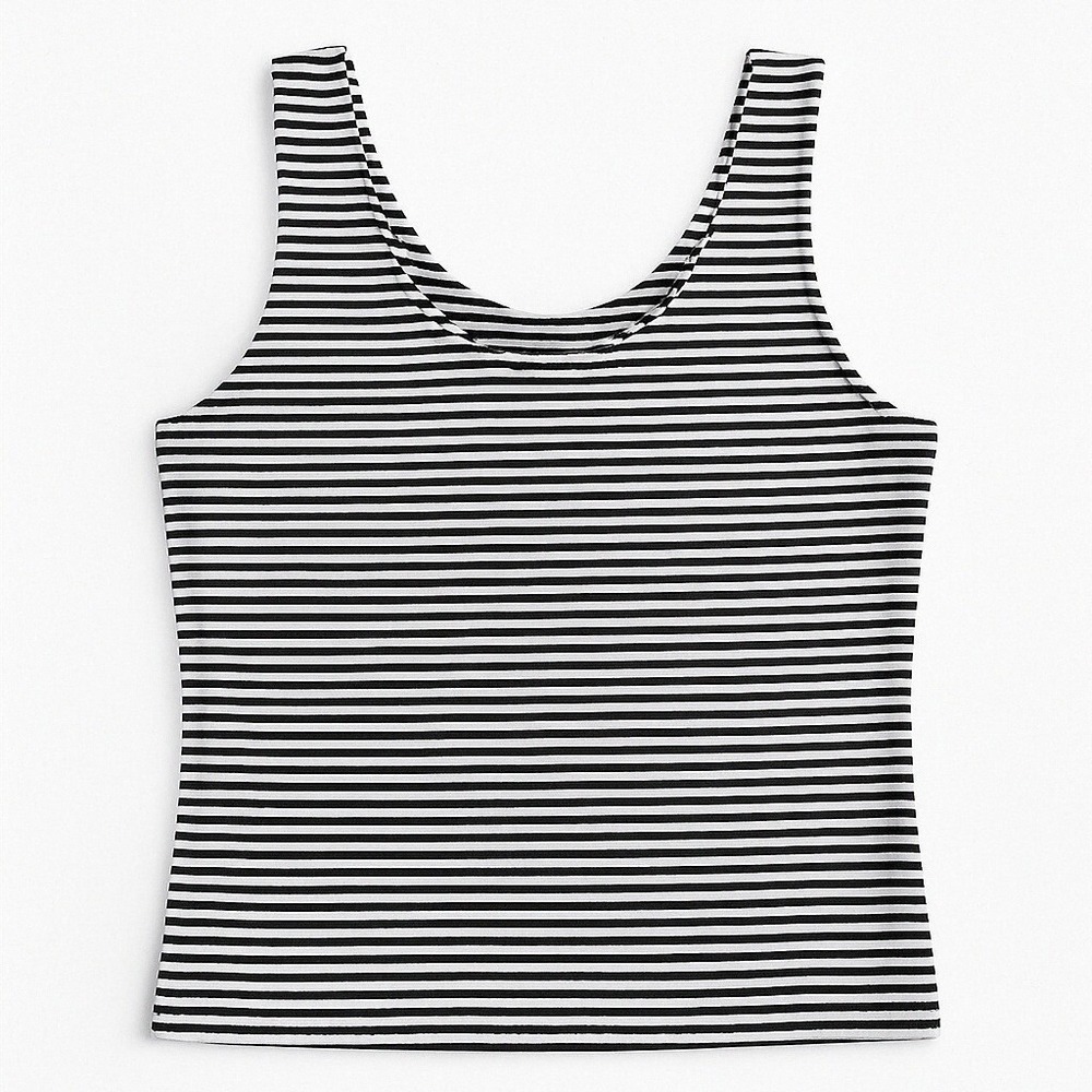 kensie Women's Stripe‎ Rib Top Sz S Black White Sleeveless Scoop Neck Casual